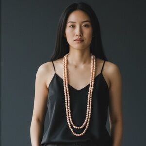 Pink freshwater pearl opera necklace, long blush pearl strand 64 in